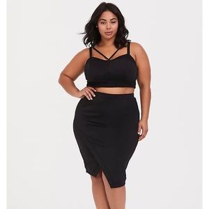 Black scuba and lace top and skirt 2 piece